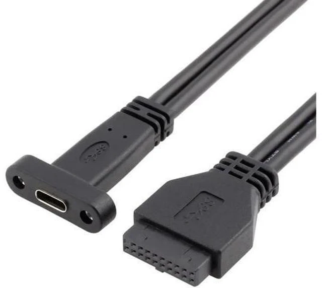 Alt view image 9 of 12 - Desktop 20 Pin Header Female to USB-C Cable with PCIe profile bracket 19Pin to USB Type-C Adapter Cable 50cm