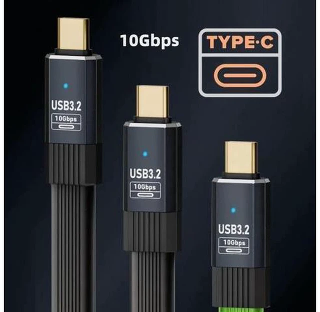 Alt view image 9 of 14 - Cable USB3.1 Type-A Male to Type-C Male 10Gbps Flat Slim FPC USB-C Data Power Cable 5V3A for Laptop Phone Disk (100cm)