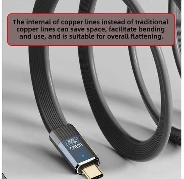 Alt view image 14 of 14 - Cable USB3.1 Type-A Male to Type-C Male 10Gbps Flat Slim FPC USB-C Data Power Cable 5V3A for Laptop Phone Disk (100cm)