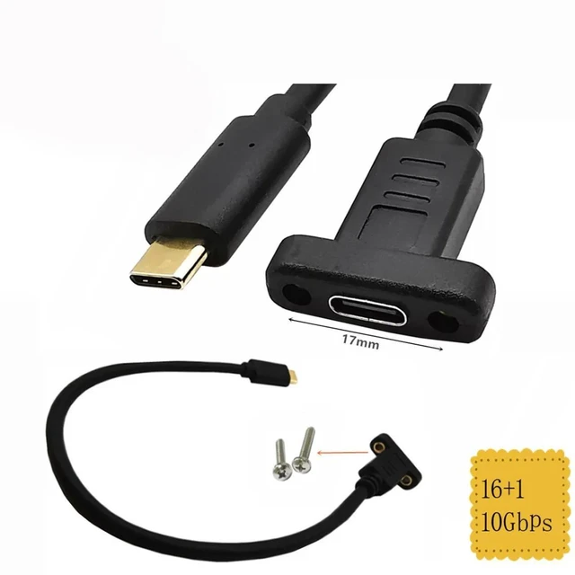 Alt view image 10 of 10 - USB-C USB 3.1 Type C Male to Female Extension Data Cable with Panel Mount Screw Hole Length: 20cm Type C connector is the