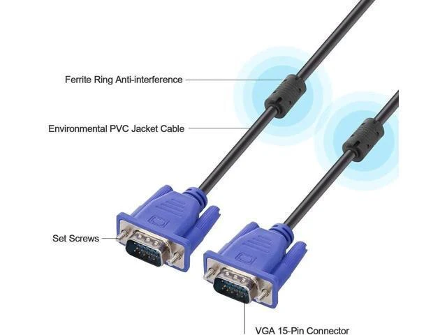 Alt view image 7 of 8 - Blue VGA Cable 15 Pin Male to Male Plug Computer Monitor Cable Wire Cord, 33 ft.