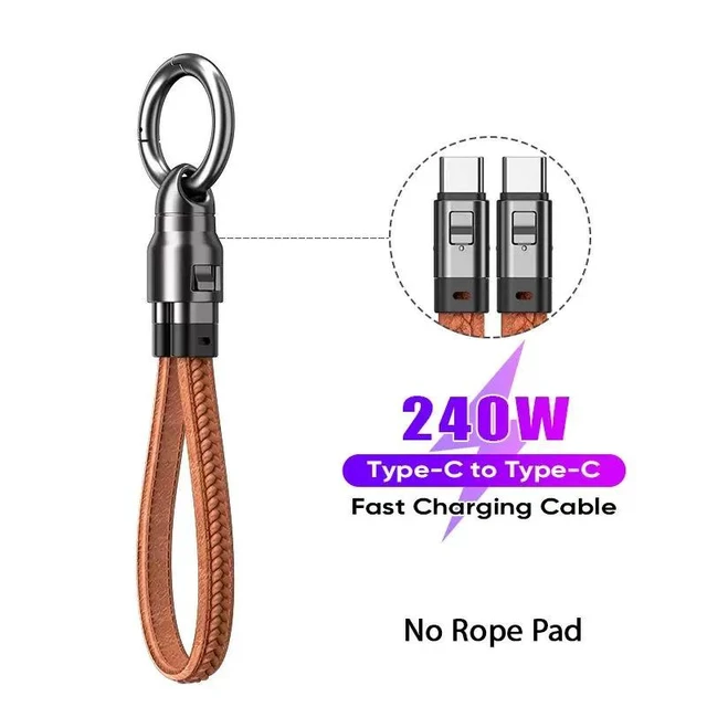 Alt view image 7 of 12 - 240W Mobile Fast Charging Cable Type-C to USB-C 2-in-1 Keychain Design, PD 240W Fast Charging, Anti-Fall Buckle, Portable Pendant for Outdoor Riding & Travel Brown No Lanyard