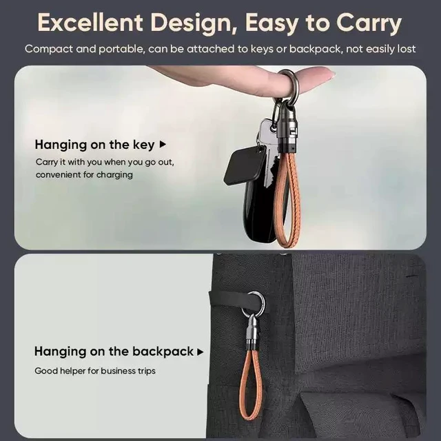 Alt view image 11 of 12 - 240W Mobile Fast Charging Cable Type-C to USB-C 2-in-1 Keychain Design, PD 240W Fast Charging, Anti-Fall Buckle, Portable Pendant for Outdoor Riding & Travel Brown No Lanyard