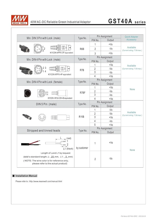 Alt view image 14 of 14 - MEAN WELL GST40A24-P1J 40W AC-DC Reliable Green Industrial Adaptor GST40A 24V 1.67A