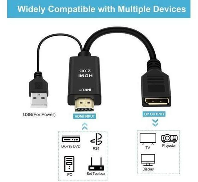 Alt view image 9 of 14 - 4K@60Hz HDMI to DisplayPort Cable Adapter/Converter with USB Power, Male to Female HDMI to DP Adaptor for Monitor, Support HDMI2.0 HDCP2.2, Compatible with , PS5, NS, Mac Mini(NOT USB Port)