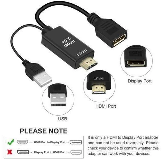 Alt view image 12 of 14 - 4K@60Hz HDMI to DisplayPort Cable Adapter/Converter with USB Power, Male to Female HDMI to DP Adaptor for Monitor, Support HDMI2.0 HDCP2.2, Compatible with , PS5, NS, Mac Mini(NOT USB Port)