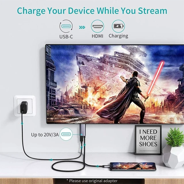 Alt view image 6 of 8 - USB-C to HDMI Cable with Power Delivery 4K@60Hz High-Speed Adapter for Switch 2 / Laptop / Phone, Screen Mirroring Converter Cord