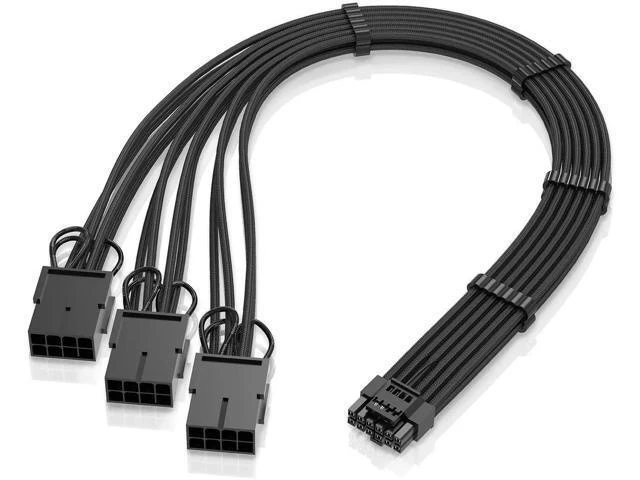 Alt view image 8 of 14 - GPU Power Sleeved Cable Extension, 16pin(12+4) 12VHPWR PCIe 5.0 Connector Male to 3X PCIE 8 PIN for RTX4070ti/ 4080/ 3090Ti, with Pre-installed Cable Combs-16AWG/Black