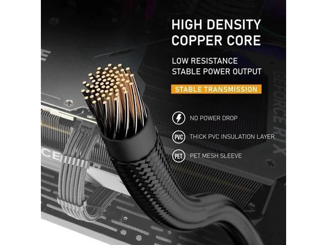 Alt view image 10 of 14 - GPU Power Sleeved Cable Extension, 16pin(12+4) 12VHPWR PCIe 5.0 Connector Male to 3X PCIE 8 PIN for RTX4070ti/ 4080/ 3090Ti, with Pre-installed Cable Combs-16AWG/Black