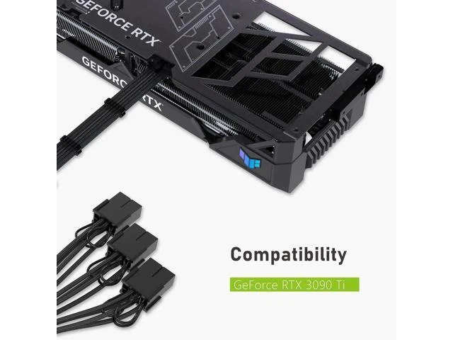 Alt view image 13 of 14 - GPU Power Sleeved Cable Extension, 16pin(12+4) 12VHPWR PCIe 5.0 Connector Male to 3X PCIE 8 PIN for RTX4070ti/ 4080/ 3090Ti, with Pre-installed Cable Combs-16AWG/Black