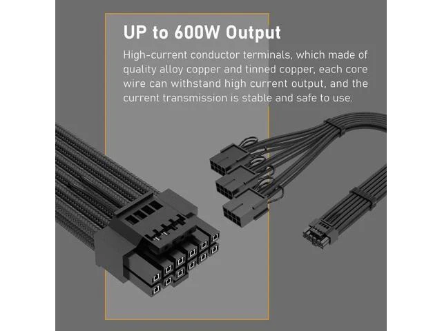 Alt view image 14 of 14 - GPU Power Sleeved Cable Extension, 16pin(12+4) 12VHPWR PCIe 5.0 Connector Male to 3X PCIE 8 PIN for RTX4070ti/ 4080/ 3090Ti, with Pre-installed Cable Combs-16AWG/Black