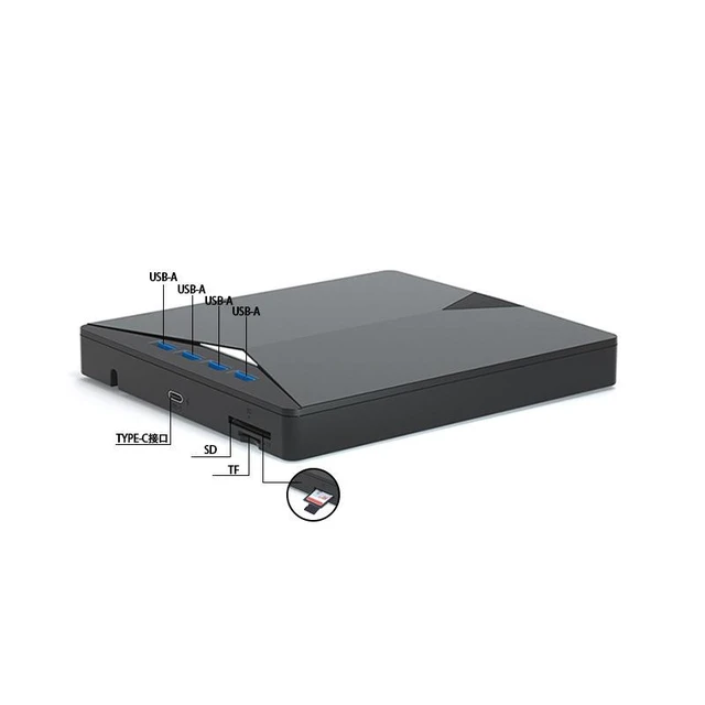 Alt view image 5 of 5 - 7-in-1 USB-C External DVD Drive Multi-Function CD/DVD Rewriter with Type-C and USB 3.0 Ports, Slim Optical Drive for Windows/Mac, Plug-and-Play, No Driver Needed