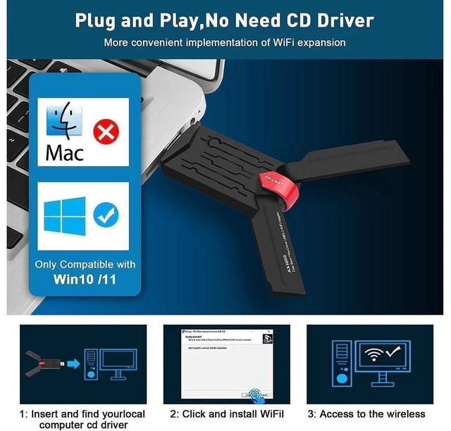 Alt view image 13 of 14 - USB WiFi 6 Adapter, USB 3.0 Wireless WiFi Adapter for Desktop PC with 5G/2.4G High Gain Antenna, PC WiFi Adapter Only Support Win10/11 ONLY, Drive Free 1800Mbps Dual Band WiFi Dongle eokCXOY