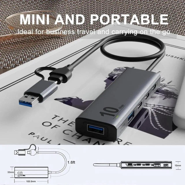 Alt view image 13 of 14 - WISDUM USB C Hub,USB C to USB C/A Adapter with USB3.2 GEN2 Speed. USB/USB C Splitter with 2*USBA(10G) 2*USB C(10G).4 Ports USB C Adapter e(Data Transfer only,Not Support Power and Monitor)