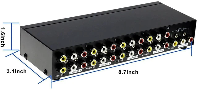 Alt view image 9 of 10 - 8-Way Composite Video Audio 3 RCA AV Switch Switcher Box Selector 8 in 1 Out 8x1