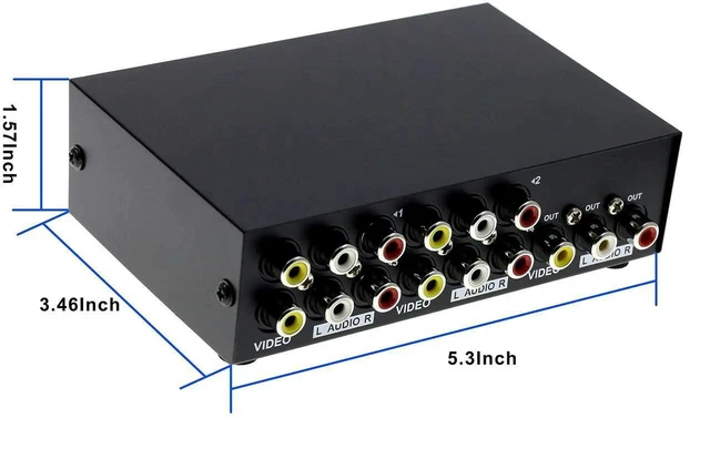 Alt view image 7 of 10 - 4 Port Input 1 Output Audio Video AV RCA Switch 4 Ways Selector Splitter Box