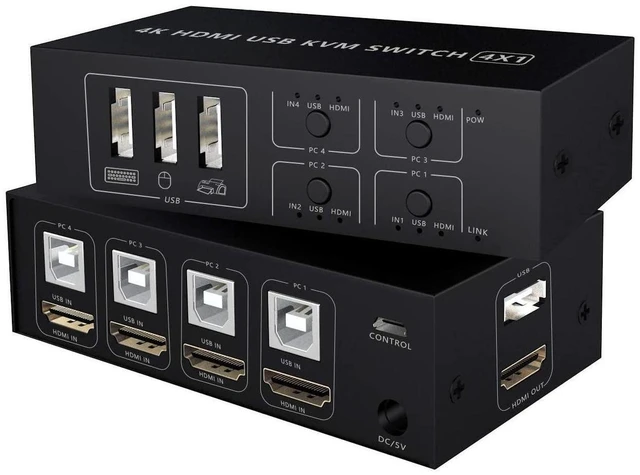 Alt view image 8 of 14 - HDMI KVM Switch 4 Port HDMI Switcher, 4K @60Hz 4 In 1 Out KVM USB Switch Box for 4 PC Sharing Keyboard Mouse Monitor Compatible with Laptop, PC, PS4, Xbox HDTV eokCXOY