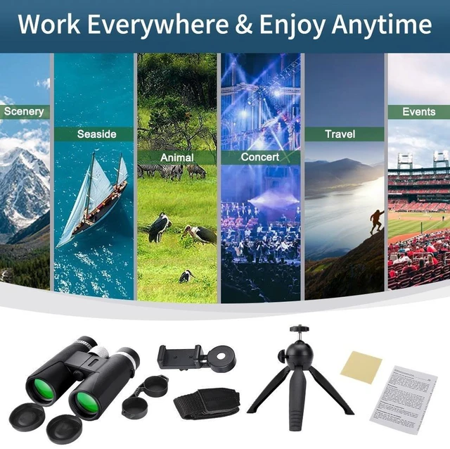 Alt view image 11 of 11 - Silver Ring Large Binoculars 10x42 High-Power HD, Low-Light Night Vision, Outdoor Handheld, Phone Adapter Compatible