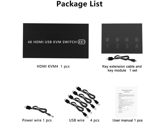 Alt view image 14 of 14 - HDMI KVM Switch 4 Port HDMI Switcher, 4K @60Hz 4 In 1 Out KVM USB Switch Box for 4 PC Sharing Keyboard Mouse Monitor Compatible with Laptop, PC, PS4, Xbox HDTV eokCXOY