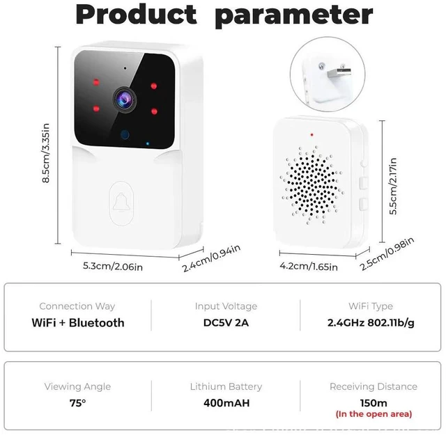 Alt view image 7 of 10 - M6 Smart Video Doorbell Wireless WiFi, Mobile Remote, 2-Way Audio, Night Vision, 400mAh Battery, 150m Range