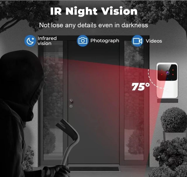 Alt view image 9 of 10 - M6 Smart Video Doorbell Wireless WiFi, Mobile Remote, 2-Way Audio, Night Vision, 400mAh Battery, 150m Range