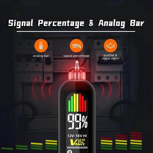 Alt view image 10 of 14 - Voltage Tester, Non-Contact with 3-Phase Rotation Indicator & Signal Percentage, Rechargeable AC Electrical Voltage Detector Pen, High/Low Sensitivity with 6 Ranges, 3-Mode Alarm with Analog Bar