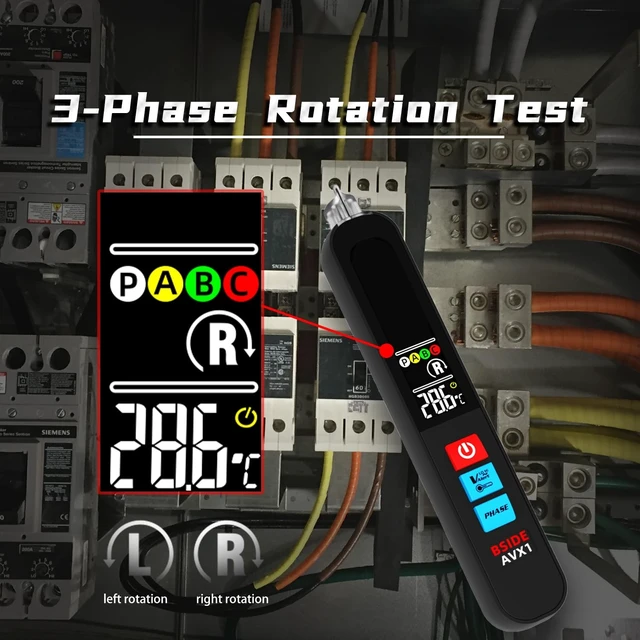 Alt view image 9 of 14 - Voltage Tester, Non-Contact with 3-Phase Rotation Indicator & Signal Percentage, Rechargeable AC Electrical Voltage Detector Pen, High/Low Sensitivity with 6 Ranges, 3-Mode Alarm with Analog Bar