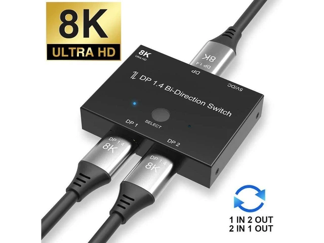 Alt view image 8 of 14 - DisplayPort Switch 8K DP Switcher, DP 1.4 Switch Bi-Directional 2in 1Out/1in 2Out Support 8K@30Hz 4K@120Hz, 32 Gbps for 2 Computers 1 Monitor eokCXOY