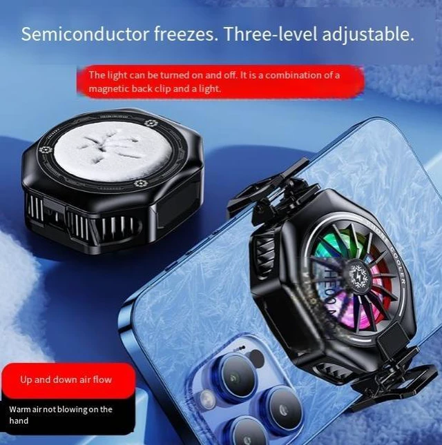 Alt view image 6 of 6 - TL05 Semiconductor Phone Cooler, 18W High Power Freeze Radiator with 3 Adjustable Cooling Levels Magnetic + Back Clip 2-in-1, RGB Gaming Fan for iPhone & Android Esports Accessory