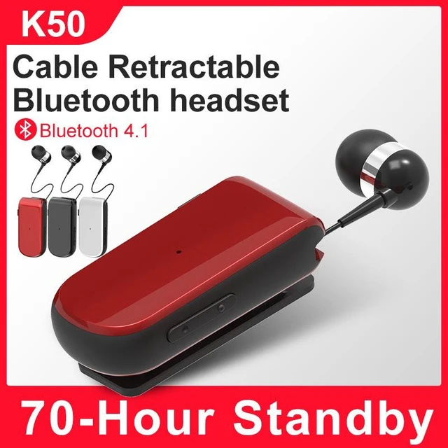 Alt view image 9 of 14 - K50 Sport Bluetooth Headphone Clip-On, Retractable Cord, Vibration Alert, Voice Assistant, Multi-Point Connection black