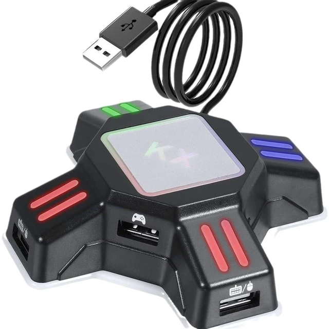 Alt view image 6 of 10 - KX Keyboard & Mouse Converter Adapter for Switch/Xbox One/PS5/PS4/PS3, USB Hub, Game Controller Adapter, 90% Keyboard/Mouse Compatible