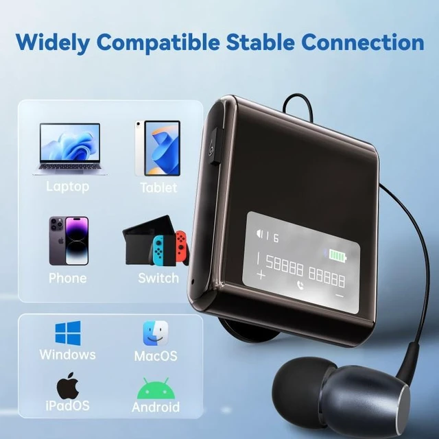 Alt view image 9 of 10 - K89 Clip-On Bluetooth Headset Smart Noise Cancelling, 20H Battery, Cycling, Delivery & Business, Type-C Fast Charging Gold