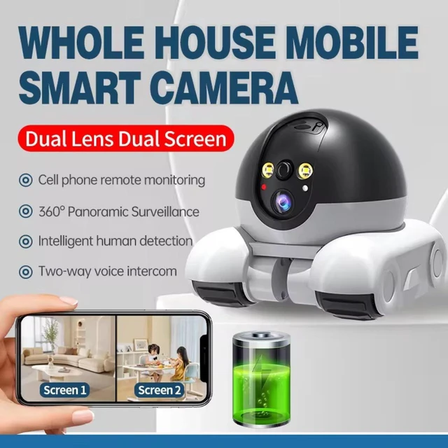 Alt view image 8 of 10 - Small Tank Dual-Screen HD Laser Pet Camera WiFi, 1080P, Smart Security Robot, Pet Monitor, Laser Toy, Two-Way Audio