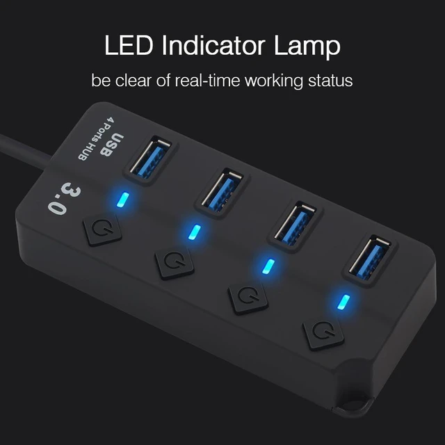 Alt view image 13 of 14 - 4-Port USB 3.0 Hub with Individual Switches Multi-Function USB Expander, 1-to-4 Splitter for PC / Laptop