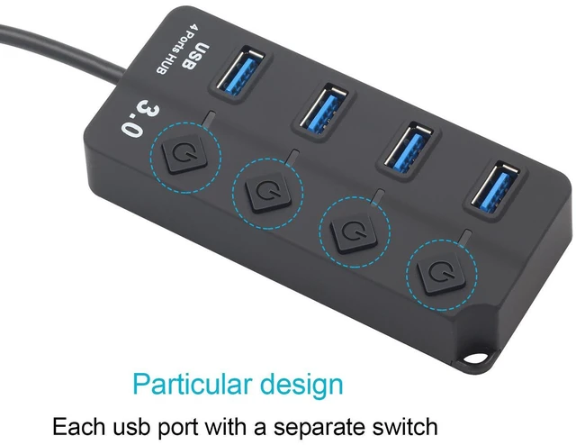 Alt view image 10 of 14 - 4-Port USB 3.0 Hub with Individual Switches Multi-Function USB Expander, 1-to-4 Splitter for PC / Laptop