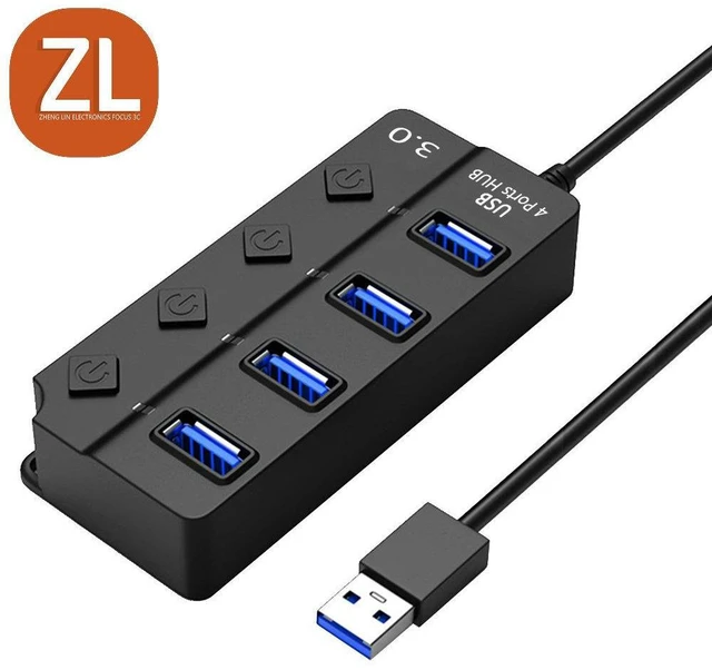 Alt view image 14 of 14 - 4-Port USB 3.0 Hub with Individual Switches Multi-Function USB Expander, 1-to-4 Splitter for PC / Laptop