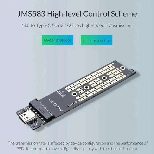 Alt view image 12 of 12 - M2 SSD Case NVME USB C 10Gbps Support UASP USB3.1 Gen2 Type C M.2 SSD Enclosure for NVME PCIE NGFF SATA M/B Key SSD Disk