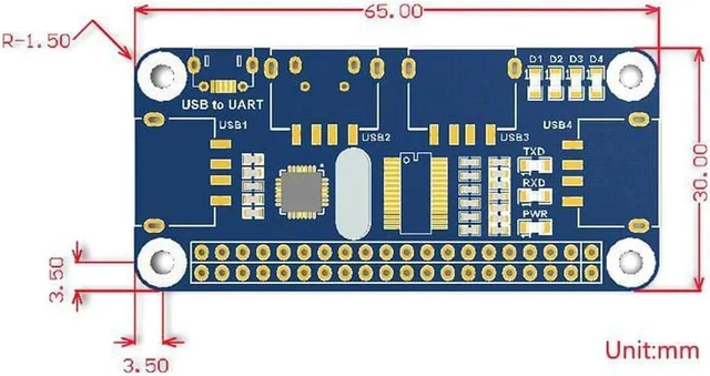 Alt view image 9 of 10 - Raspberry Pi 4 Model B 4 Ports USB HUB HAT for Extension Board USB to UART for Serial Debugging for Raspberry Pi 4 /3B+/Zero W