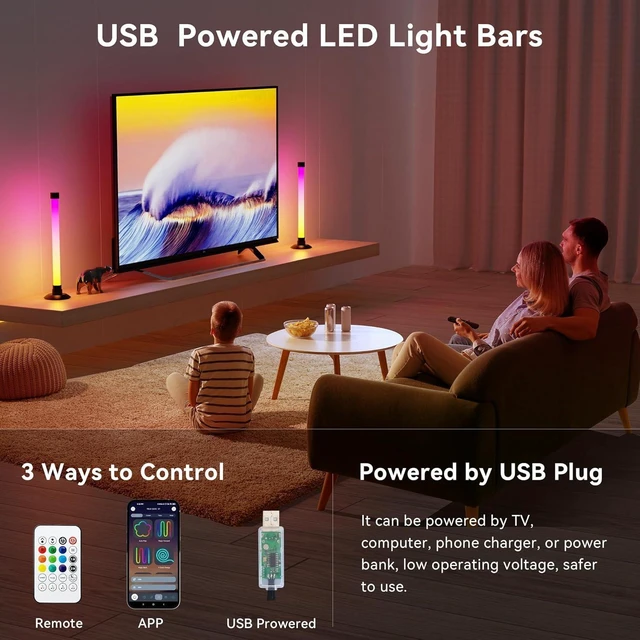 Alt view image 9 of 14 - Ledagic Led Light Bar with Music Sync, Color Changing TV Backlight App & Remote Control, IC+RGB & W Smart RGB Light Bar, USB Powered Led Lights for TV, PC Room Monitor Backlight Gaming Accessories