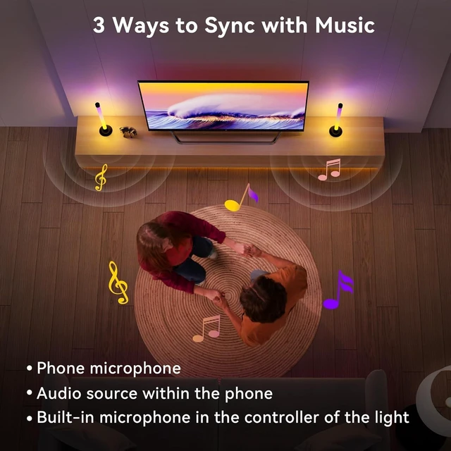 Alt view image 10 of 14 - Ledagic Led Light Bar with Music Sync, Color Changing TV Backlight App & Remote Control, IC+RGB & W Smart RGB Light Bar, USB Powered Led Lights for TV, PC Room Monitor Backlight Gaming Accessories