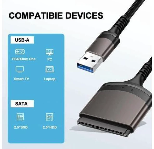Alt view image 9 of 10 - SATA to USB Adapter Cable, USB 3.0 to SATA III Hard Drive Adapter for 2.5'' SSD/HDD Data Transfer, Support UASP - 9 Inchs, Aluminum Shell & Nylon Cord