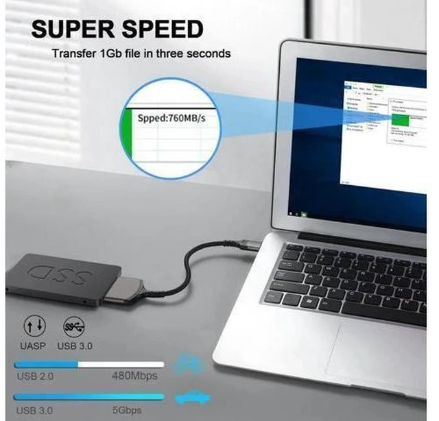 Alt view image 7 of 10 - SATA to USB Adapter Cable, USB 3.0 to SATA III Hard Drive Adapter for 2.5'' SSD/HDD Data Transfer, Support UASP - 9 Inchs, Aluminum Shell & Nylon Cord
