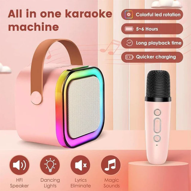 Alt view image 10 of 12 - K12 Wireless Karaoke Microphone Speaker 2-in-1, 2.4G Auto-Connect Home KTV System with 5W Speaker, 1200mAh+300mAh Dual Battery, Bluetooth 5.1, RGB Lights, 3+ Hours Playtime, Gift for Kids Adults Famil