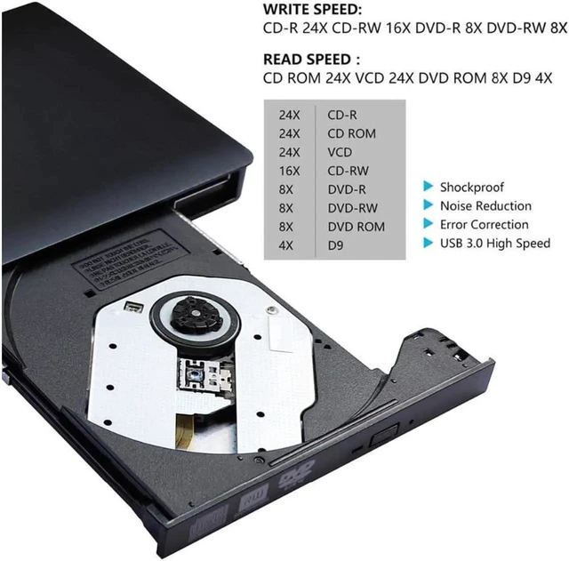 Alt view image 12 of 14 - External Optical CD Drive, USB 3.0 Portable CD/DVD +/-RW Slim DVD/CD ROM Rewriter Burner Reader Player For Laptop Desktop PC dvd burner dvd portatil Windows Linux OS Apple Mac