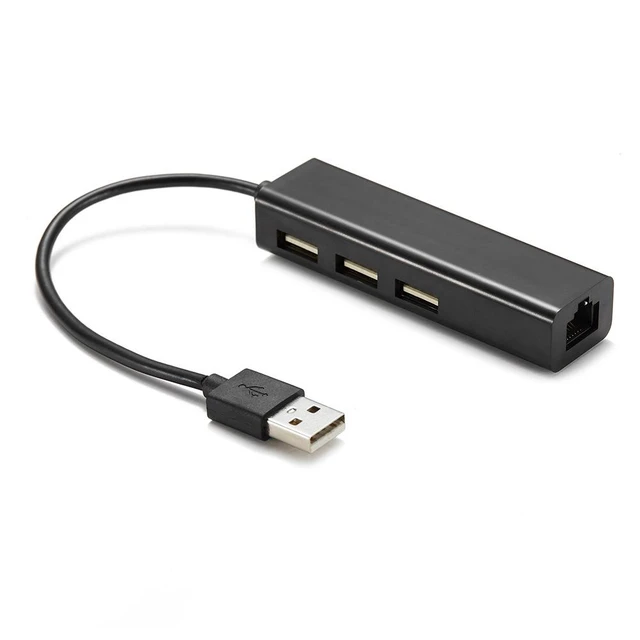 Alt view image 8 of 14 - 3-Port USB Hub + 100Mbps Ethernet Adapter B09 USB 2.0 to RJ45, Driver-Free LAN Card & USB Expander for PC / Laptop black