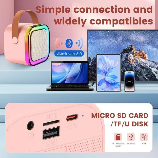 Alt view image 9 of 12 - K12 Wireless Karaoke Microphone Speaker 2-in-1, 2.4G Auto-Connect Home KTV System with 5W Speaker, 1200mAh+300mAh Dual Battery, Bluetooth 5.1, RGB Lights, 3+ Hours Playtime, Gift for Kids Adults Famil