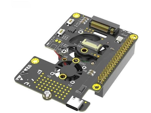 Alt view image 2 of 2 - FOR NVMe M Key to PCI-E Adapter Support 2230 2242 2260 2280 M.2 NVME SSD Cooler Fan RGB LED Dual Switch FFC Cable for Pi 5