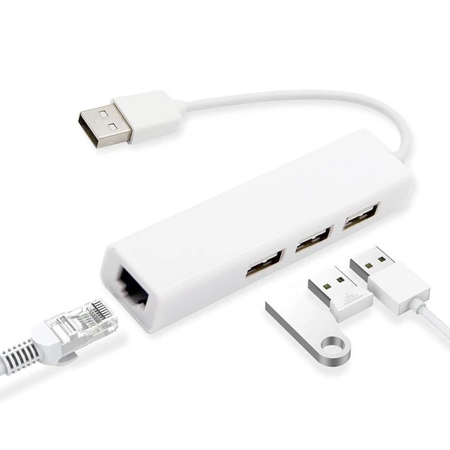 Alt view image 12 of 14 - 3-Port USB Hub + 100Mbps Ethernet Adapter B09 USB 2.0 to RJ45, Driver-Free LAN Card & USB Expander for PC / Laptop black