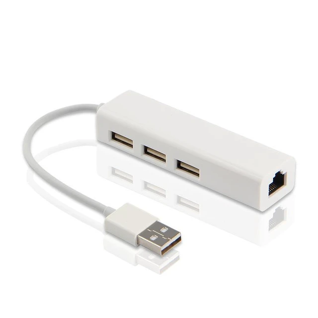 Alt view image 10 of 14 - 3-Port USB Hub + 100Mbps Ethernet Adapter B09 USB 2.0 to RJ45, Driver-Free LAN Card & USB Expander for PC / Laptop black
