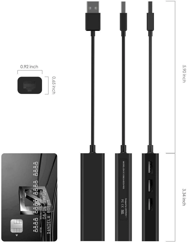 Alt view image 13 of 14 - 3-Port USB Hub + 100Mbps Ethernet Adapter B09 USB 2.0 to RJ45, Driver-Free LAN Card & USB Expander for PC / Laptop black